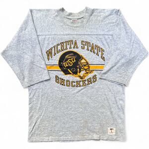 Vintage WSU Wichita State University Shockers Football WuShock T Shirt Gray 3/4